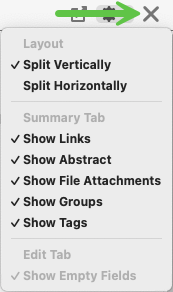 Image of the Reference Panel options list
